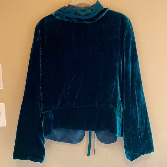 Anthropologie New Romantic Green Velvet Ruffle Neck Trim Wide Sleeve Jacket 14 - Picture 5 of 7
